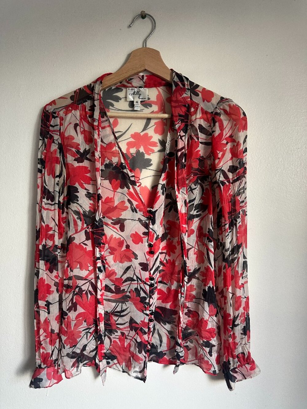 Vintage Milly of New York 100% Silk Floral Sheer Blouse Size 4 Made in USA